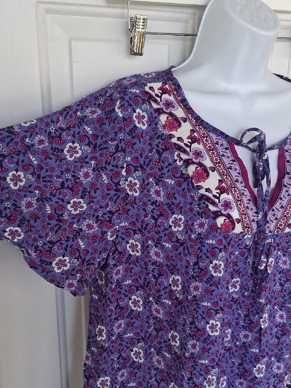 BloomChic Purple Floral Boho Tie-Neck Tunic - Picture 5 of 8